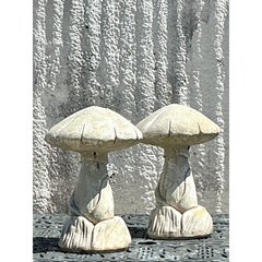 Vintage Boho Cast Stone Mushrooms - A Pair