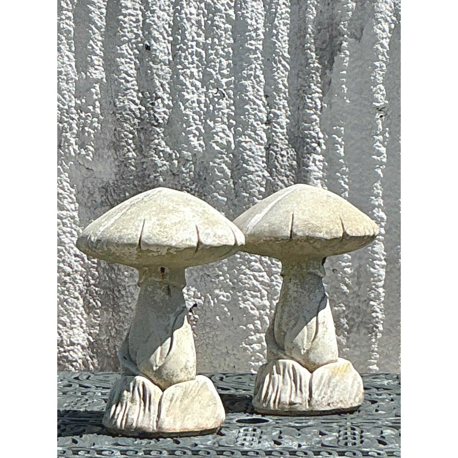 Rustic Vintage Boho Cast Stone Mushrooms - A Pair For Sale