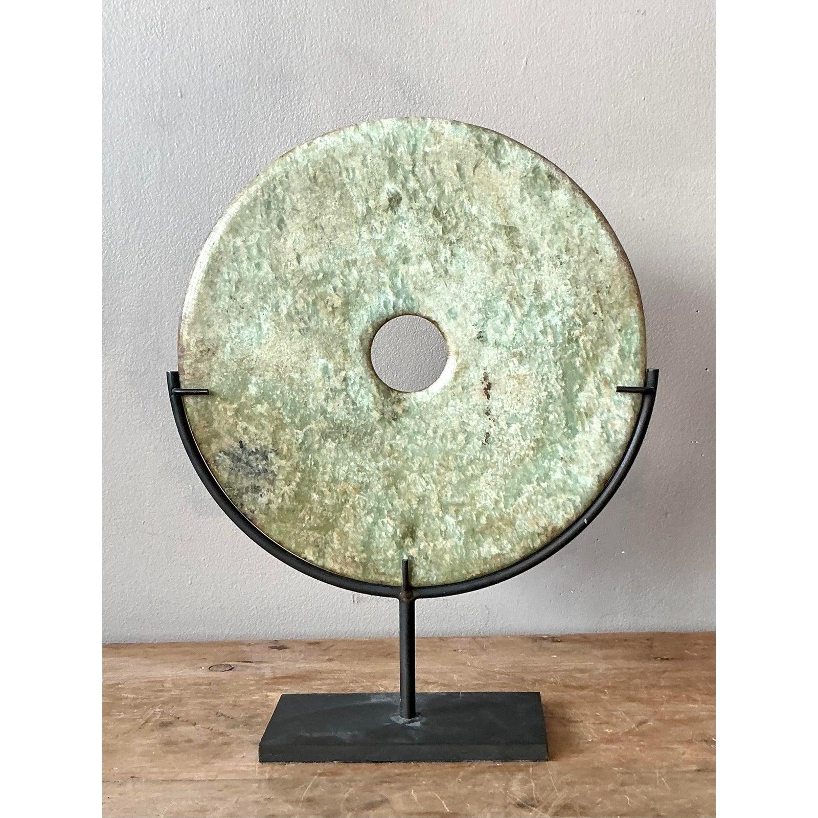 Cinese Vintage A. Stone Celadon Bi Disc in vendita