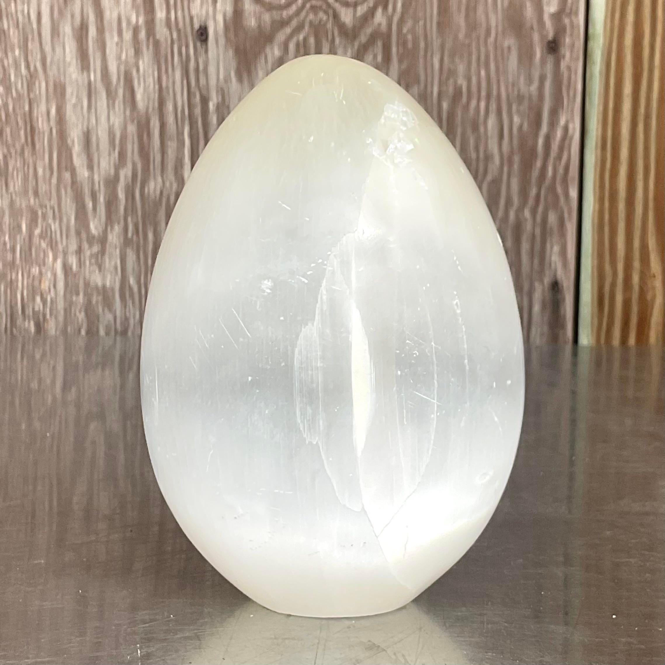 fabulous vintage Boho egg. A chic milky white Celestine stone with a beautiful opal effect. Acquired from a Palm Beach estate.