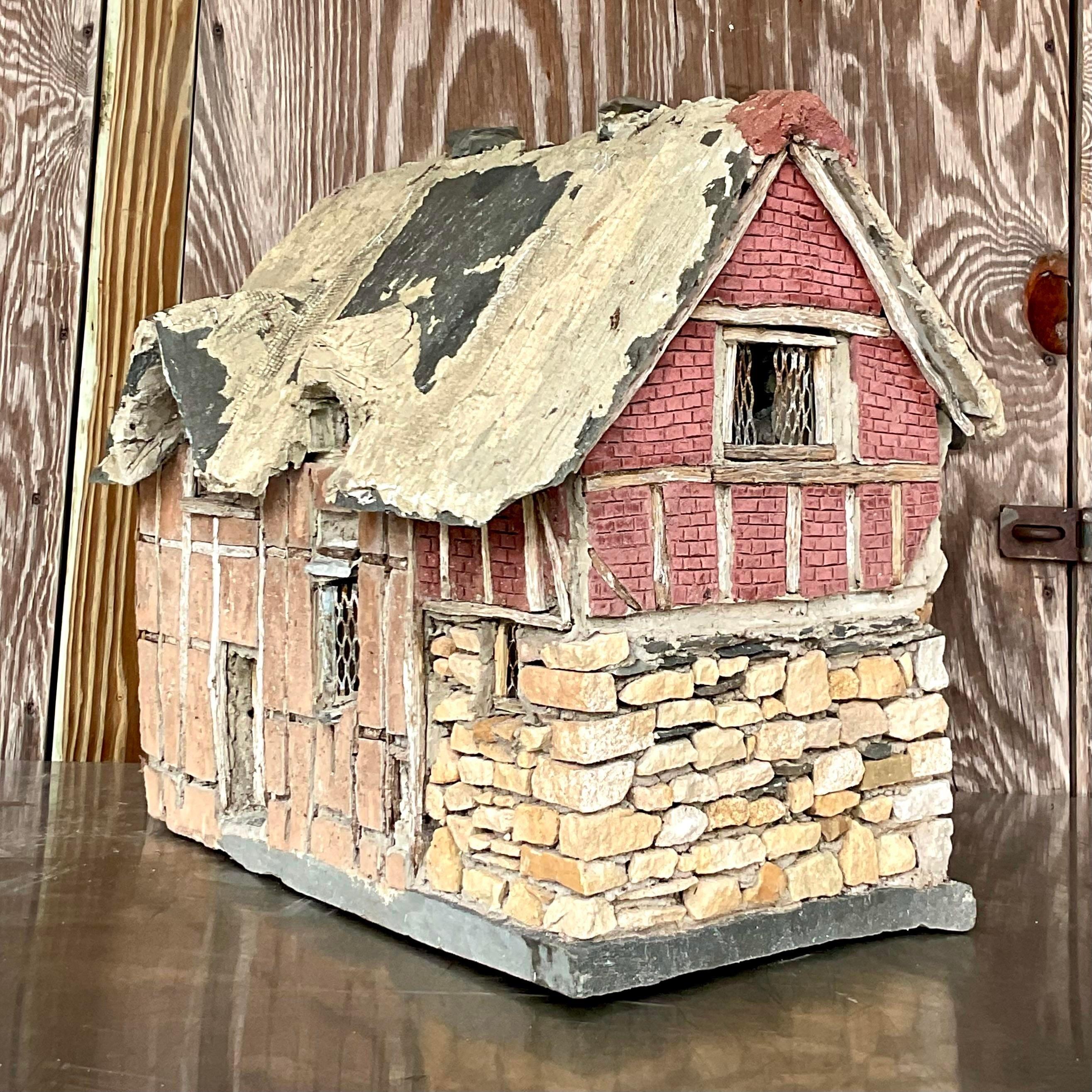 A fantastic vintage outdoor garden sculpture. A chic farmhouse created in painted cement. Perfect to add a flash of charm to any space. Perfect indoors or out. You decide! Acquired from a Palm Beach estate.