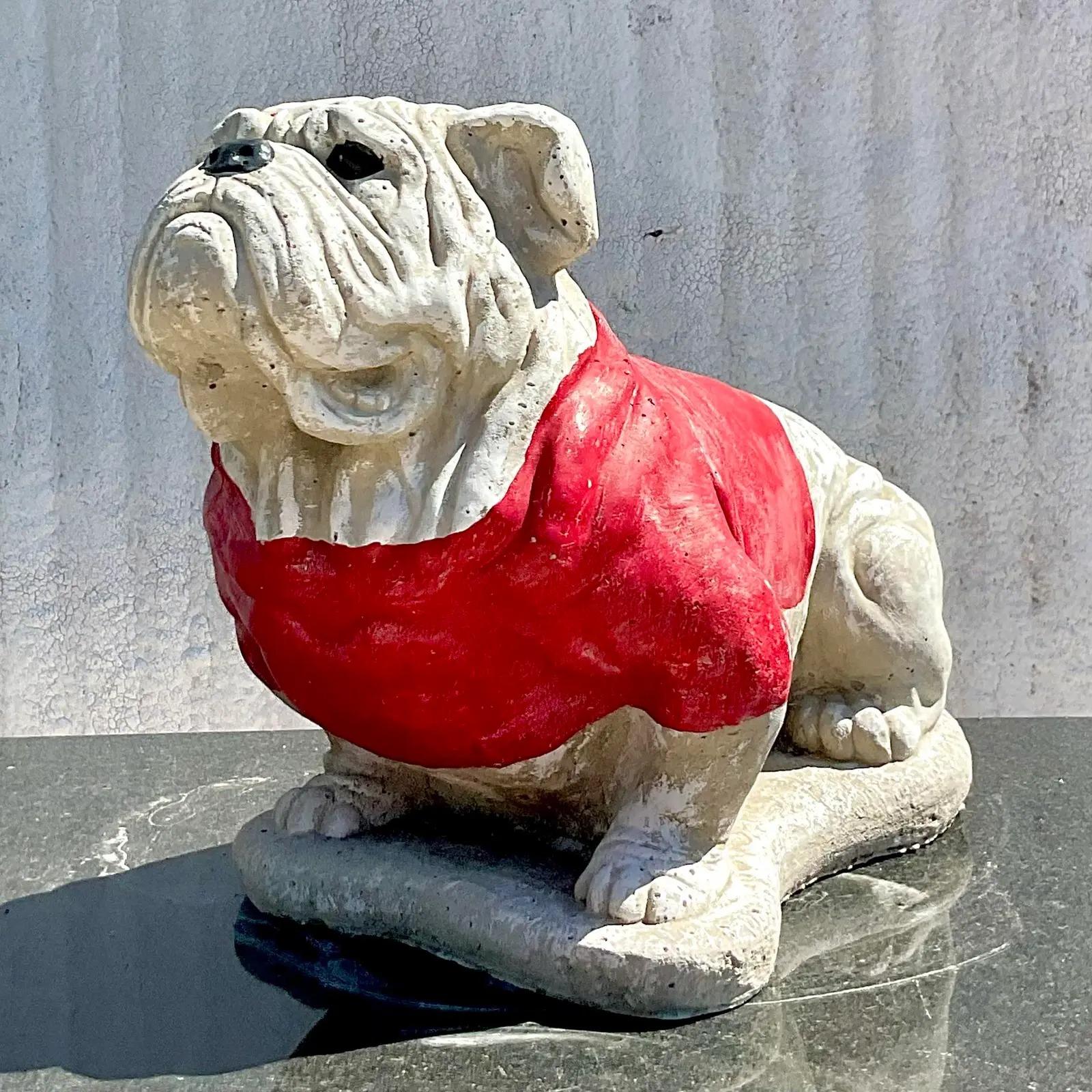 A fantastic vintage Georgia bulldog statue. An easy way to add a little charm to any indoor or outdoor space. Hand painted detail in bright clear colors. A real crowd pleaser. Acquired from a Palm Beach estate.