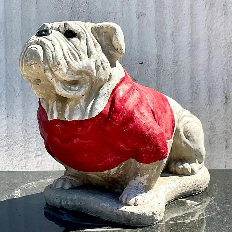 Vintage Boho Cement Bulldog Statue For Sale at 1stDibs