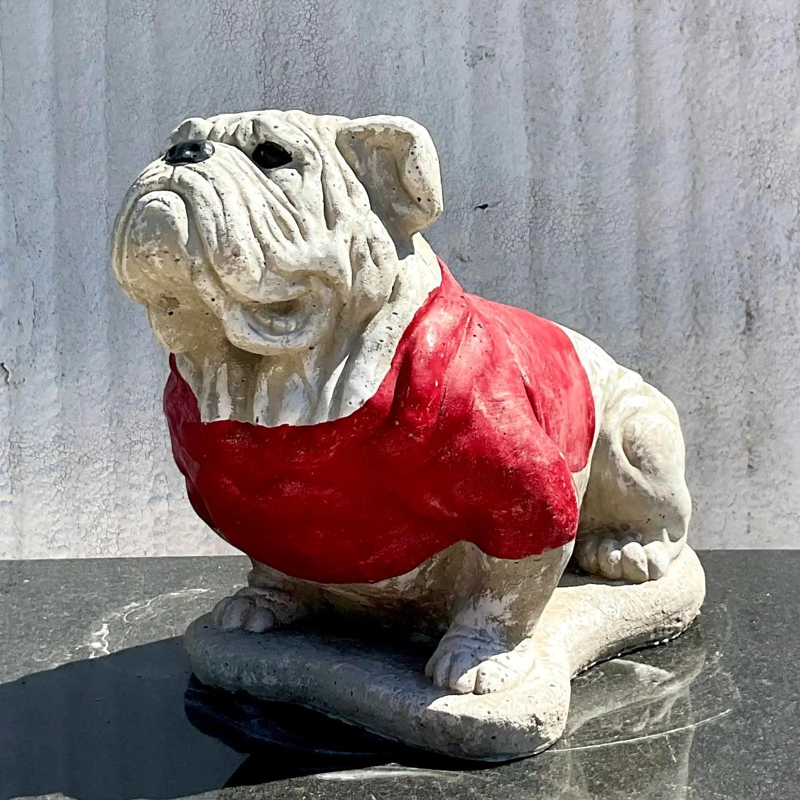 Vintage Boho Cement Georgia Bulldog Statue In Good Condition In west palm beach, FL