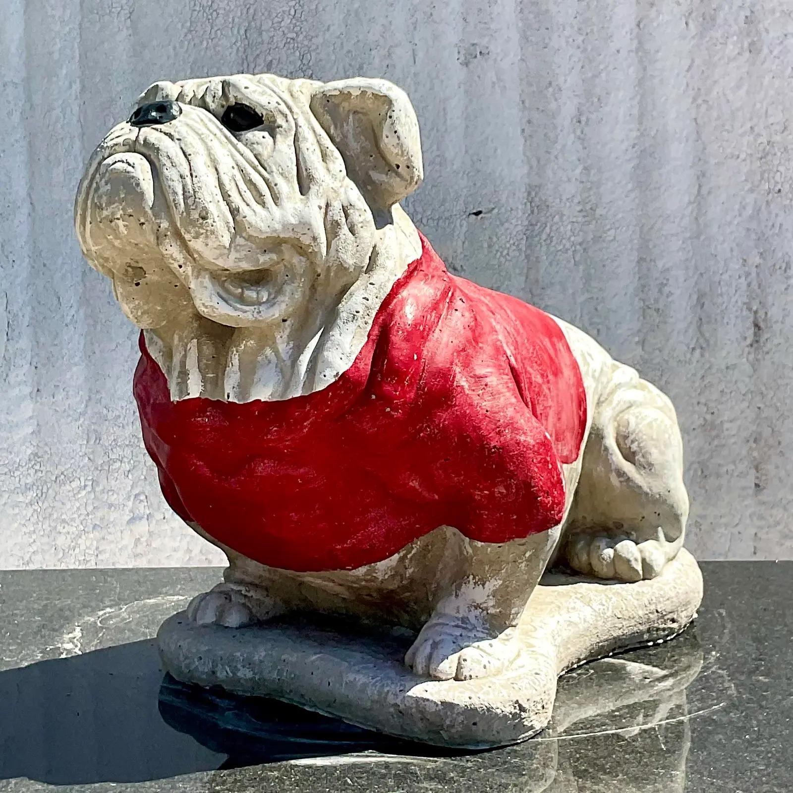 20th Century Vintage Boho Cement Georgia Bulldog Statue