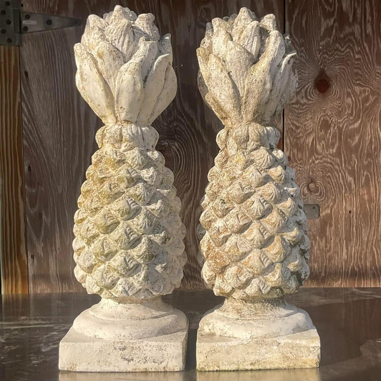 Vintage Boho Cement Pineapple Garden Ornament For Sale at 1stDibs