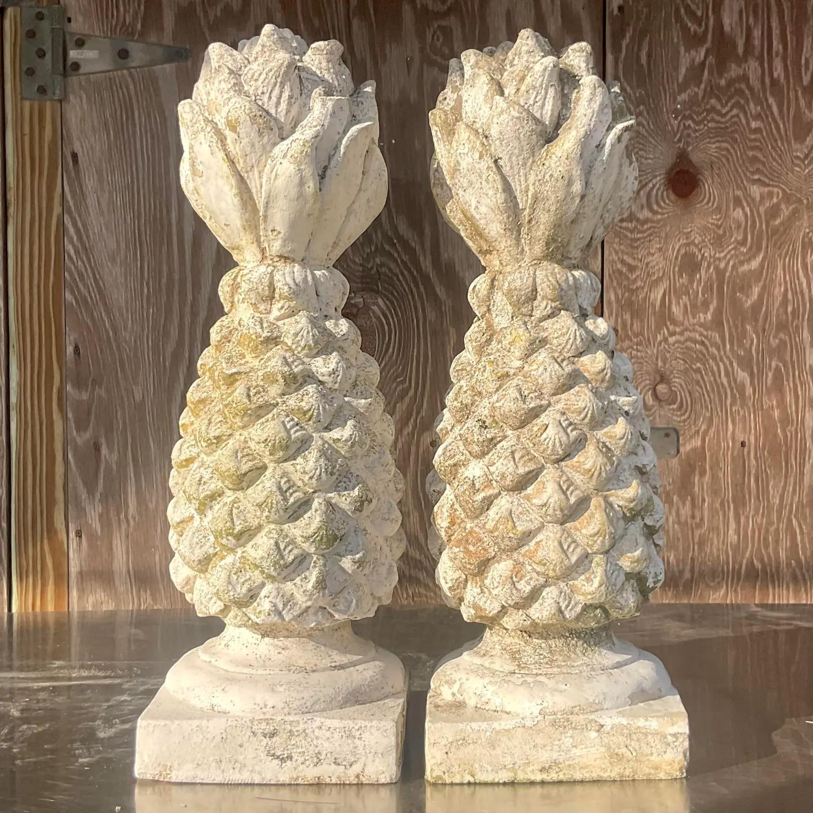 20th Century Vintage Boho Cement Pineapple Garden Ornament