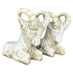 Vintage Boho Cement Rams Head Planters - a Pair