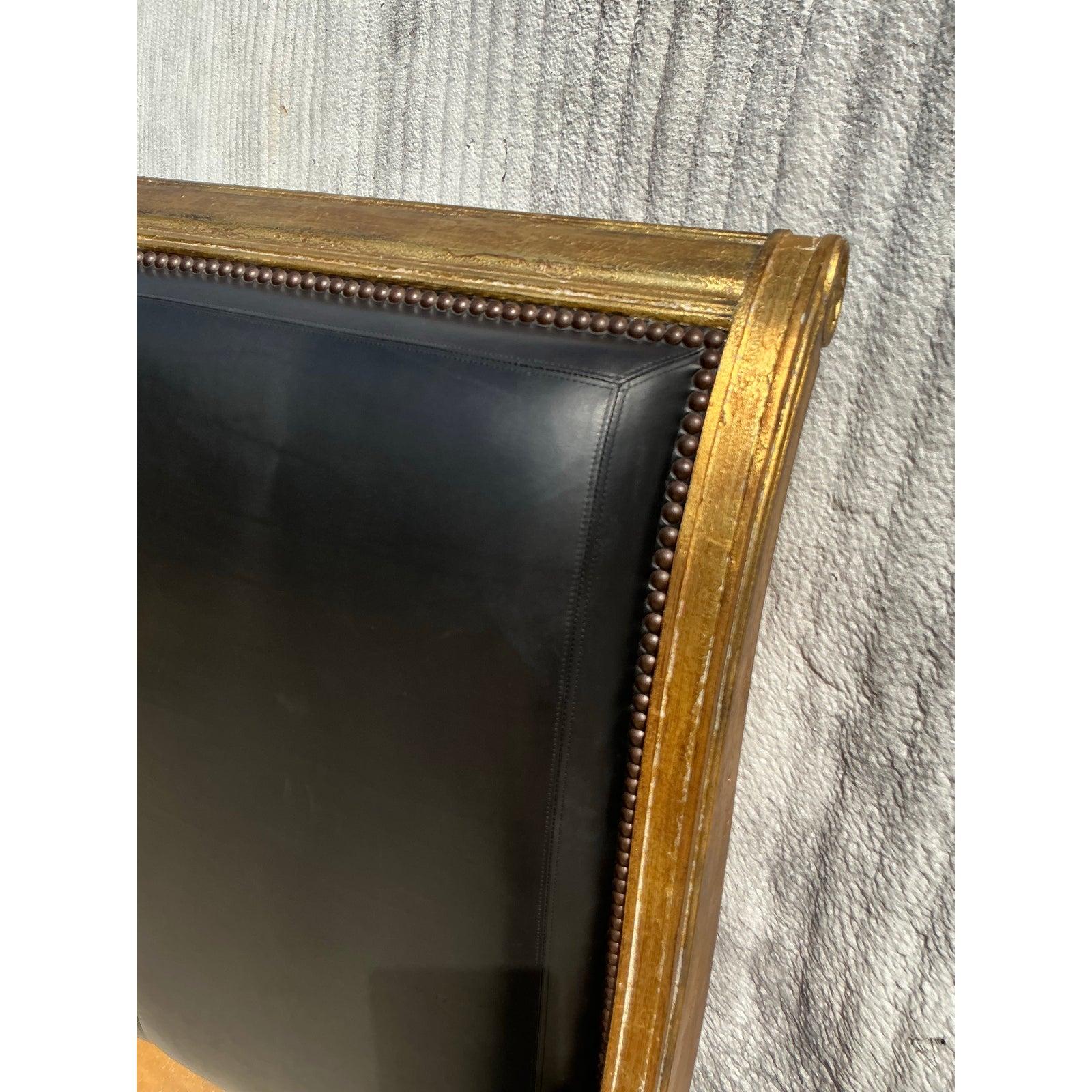 Vintage Boho Century Gilt Wood and Leather King Bedframe 1