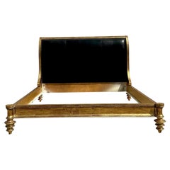 Cadre de lit de style Boho siècle en bois doré et cuir