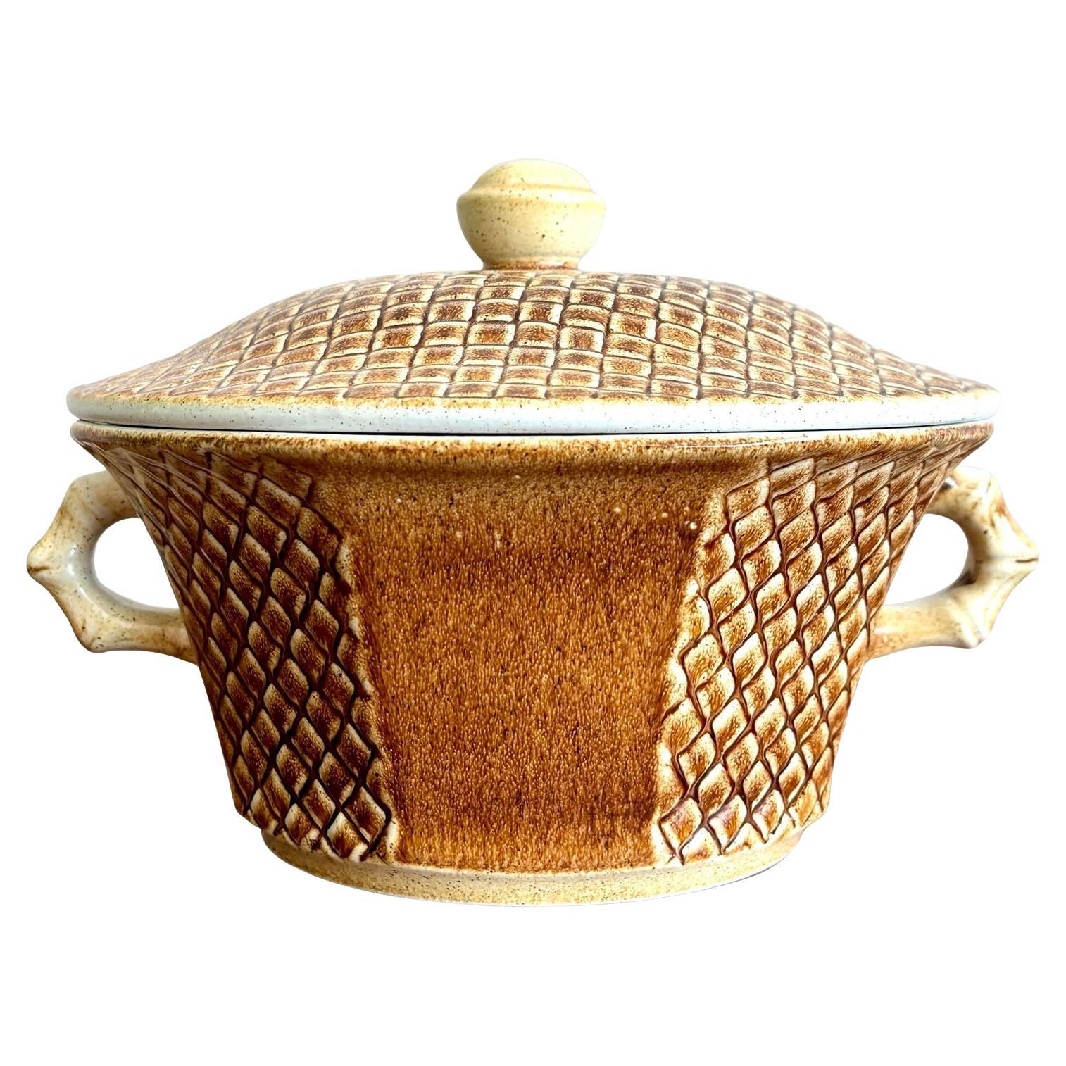 Cuenco de cerámica boho vintage con tapa