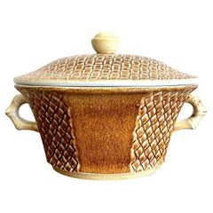 Vintage Boho Keramik Schüssel mit Deckel