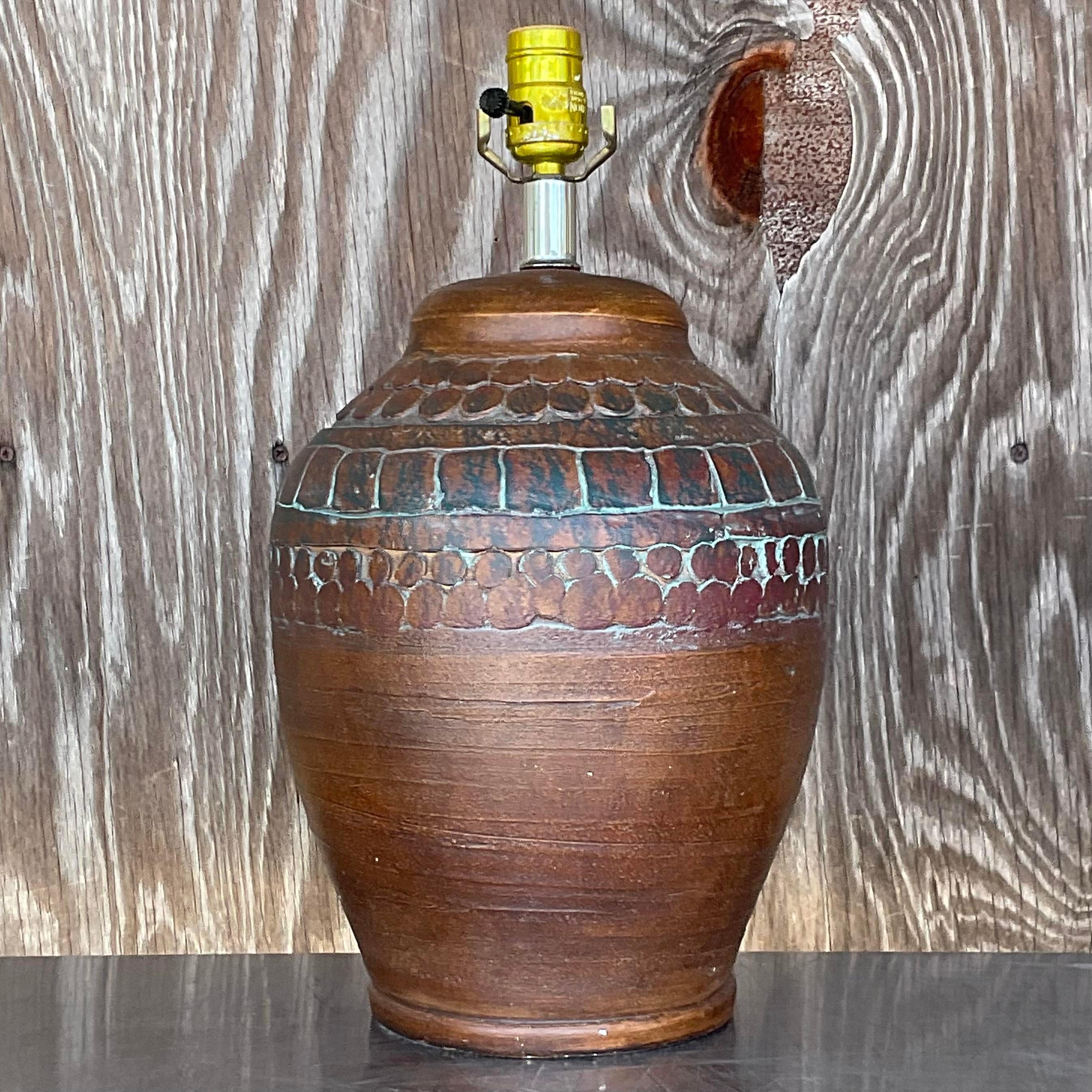 North American Vintage Boho Ceramic Circles Lamp For Sale