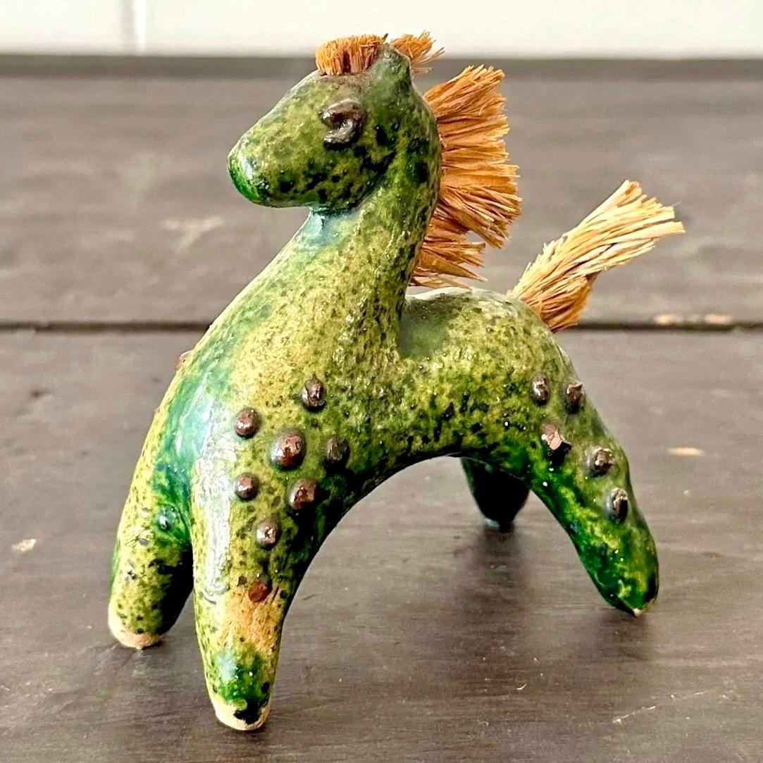 Escultura de Cerámica Boho Vintage de Caballo/Pony Bohemio