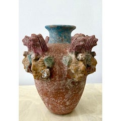 Vintage Boho Ceramic Terracotta Face Vase