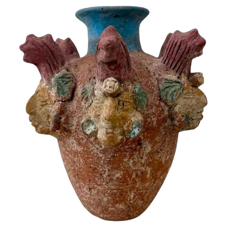 Vase vintage Boho en céramique avec visage en terre cuite