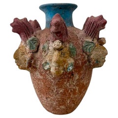 Vintage Boho Ceramic Terracotta Face Vase