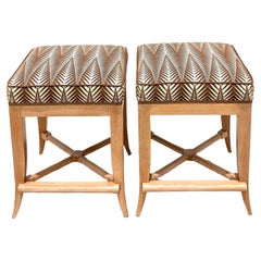 Vintage Boho Cerused Counter Stools, a Pair
