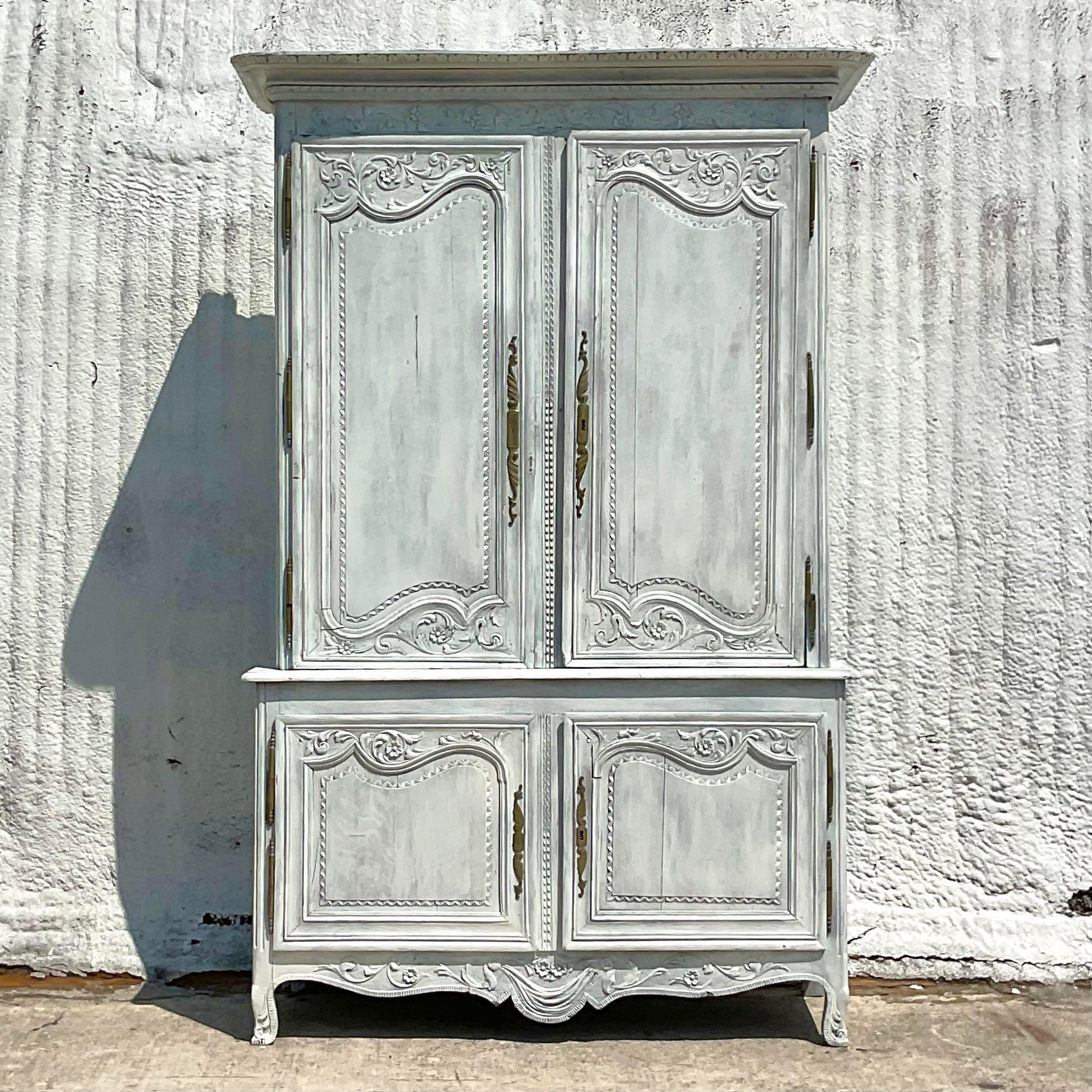 20th Century Vintage Boho Cerused French Cabinet For Sale