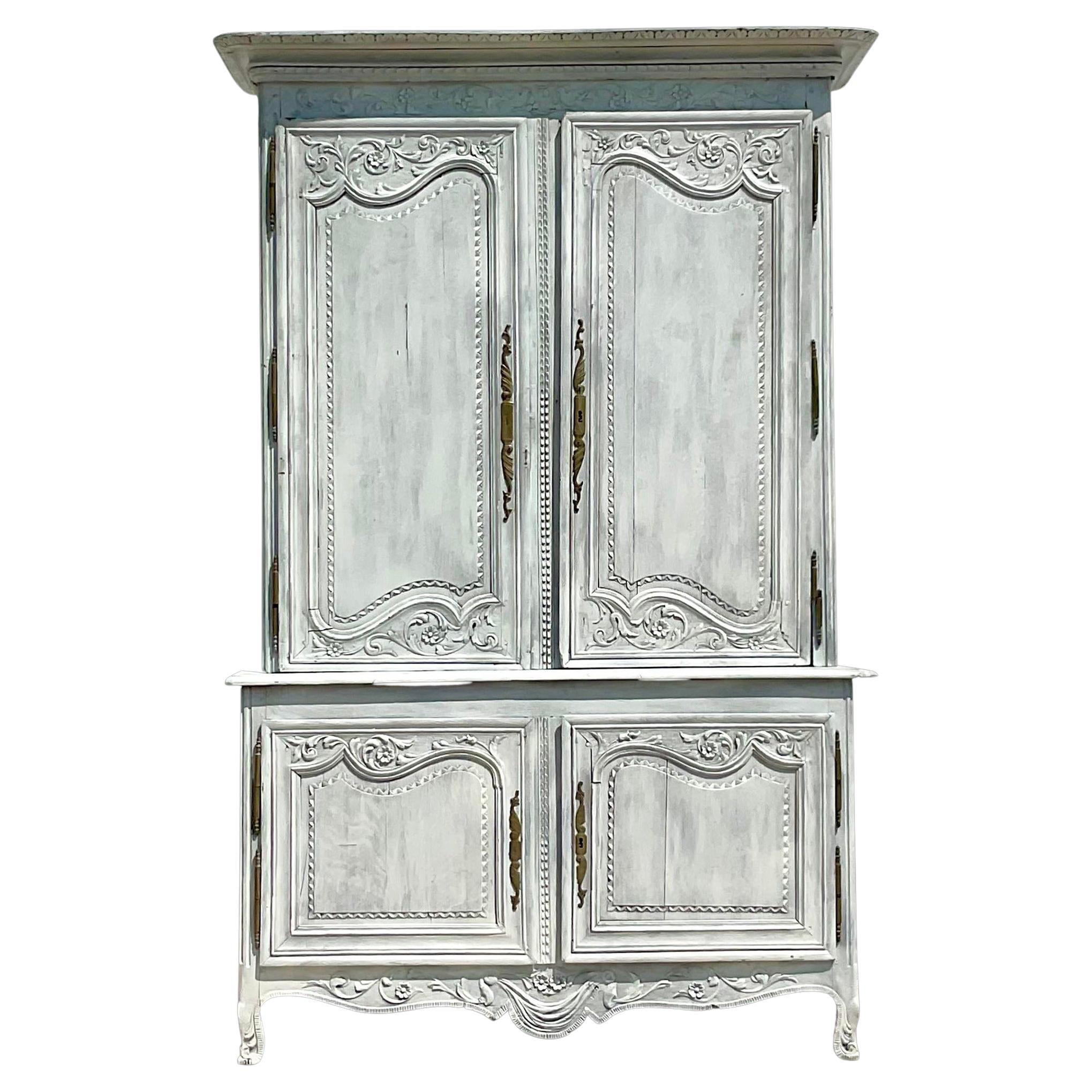 Vintage Boho Cerused French Cabinet