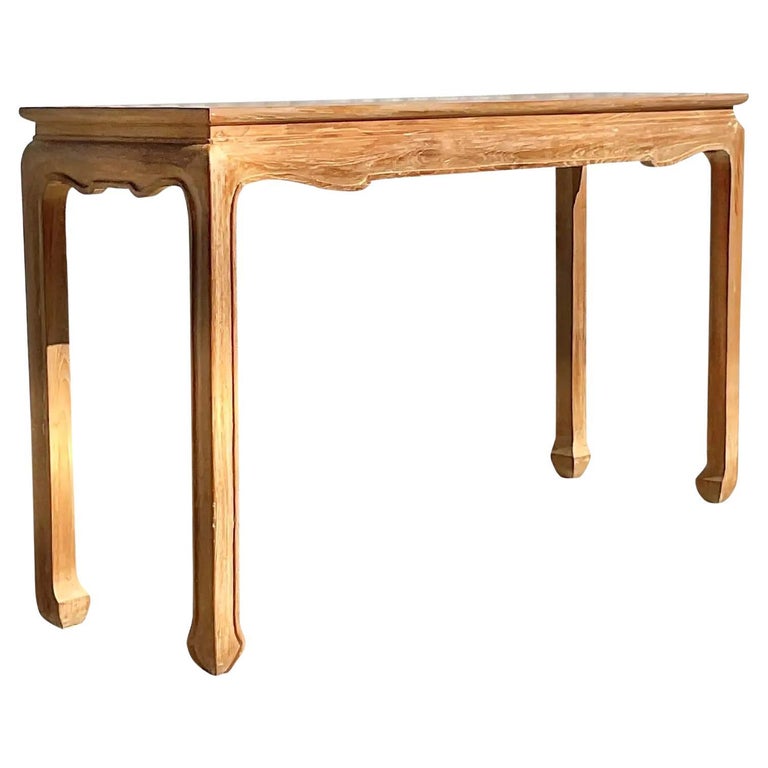 Vintage Boho Cerused Oak Ming Console Table For Sale at 1stDibs