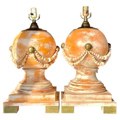 Vintage Boho Cerused Pine Swag Lamps, Pair