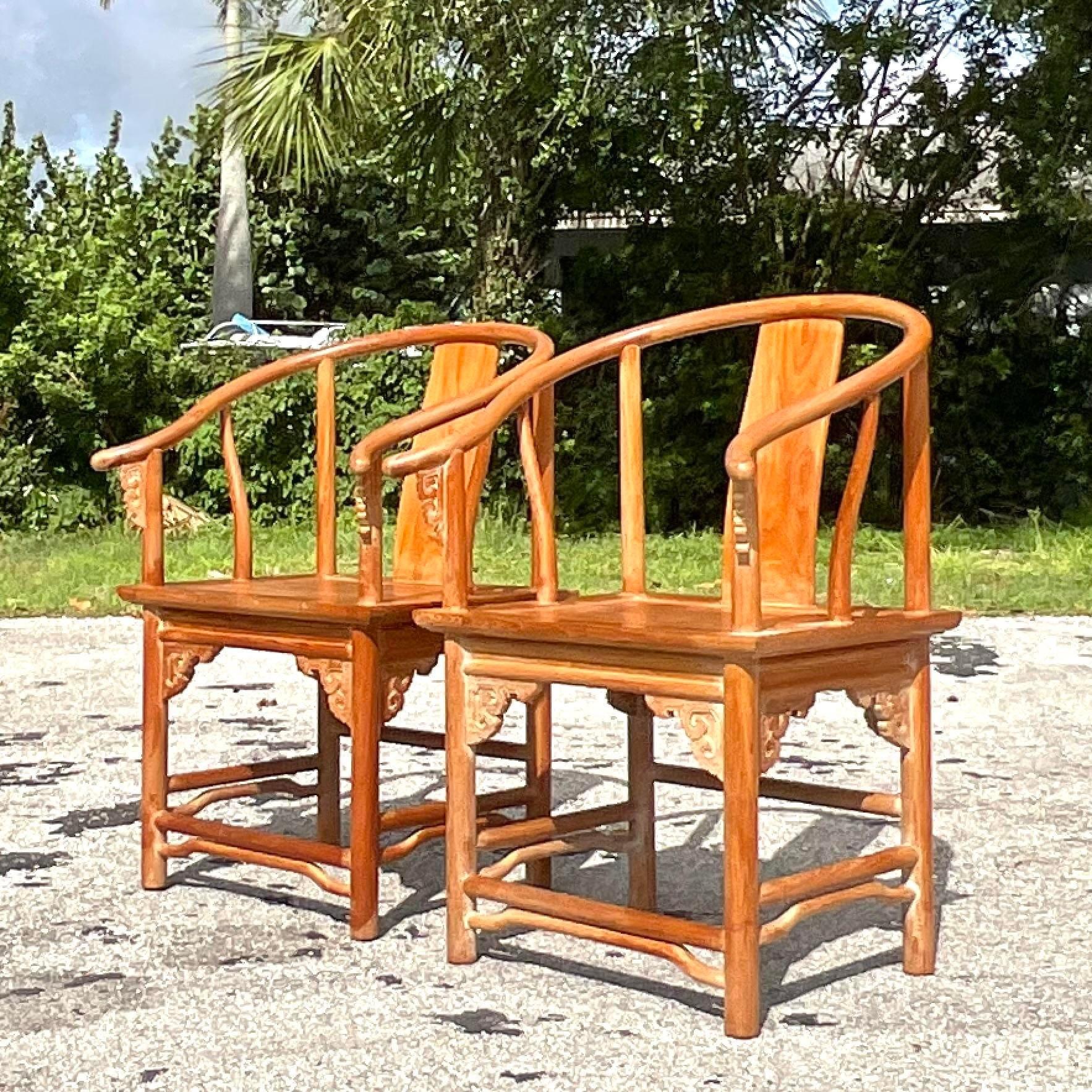 American Vintage Boho Cerused Teak Emperors Chairs - a Pair For Sale