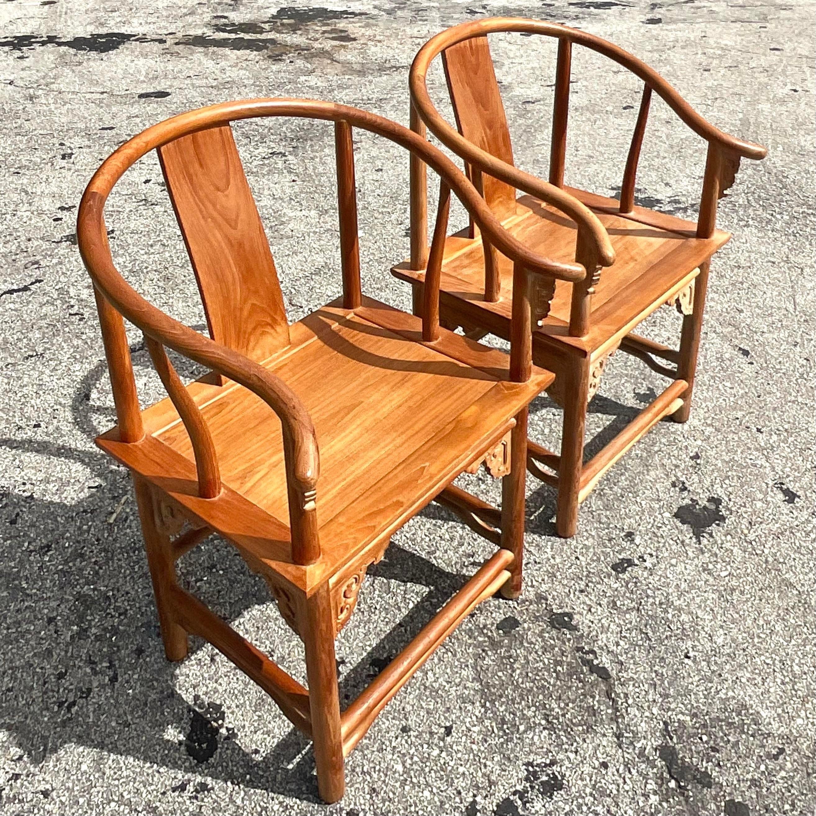 Vintage Boho Cerused Teak Emperors Chairs - a Pair In Good Condition For Sale In west palm beach, FL