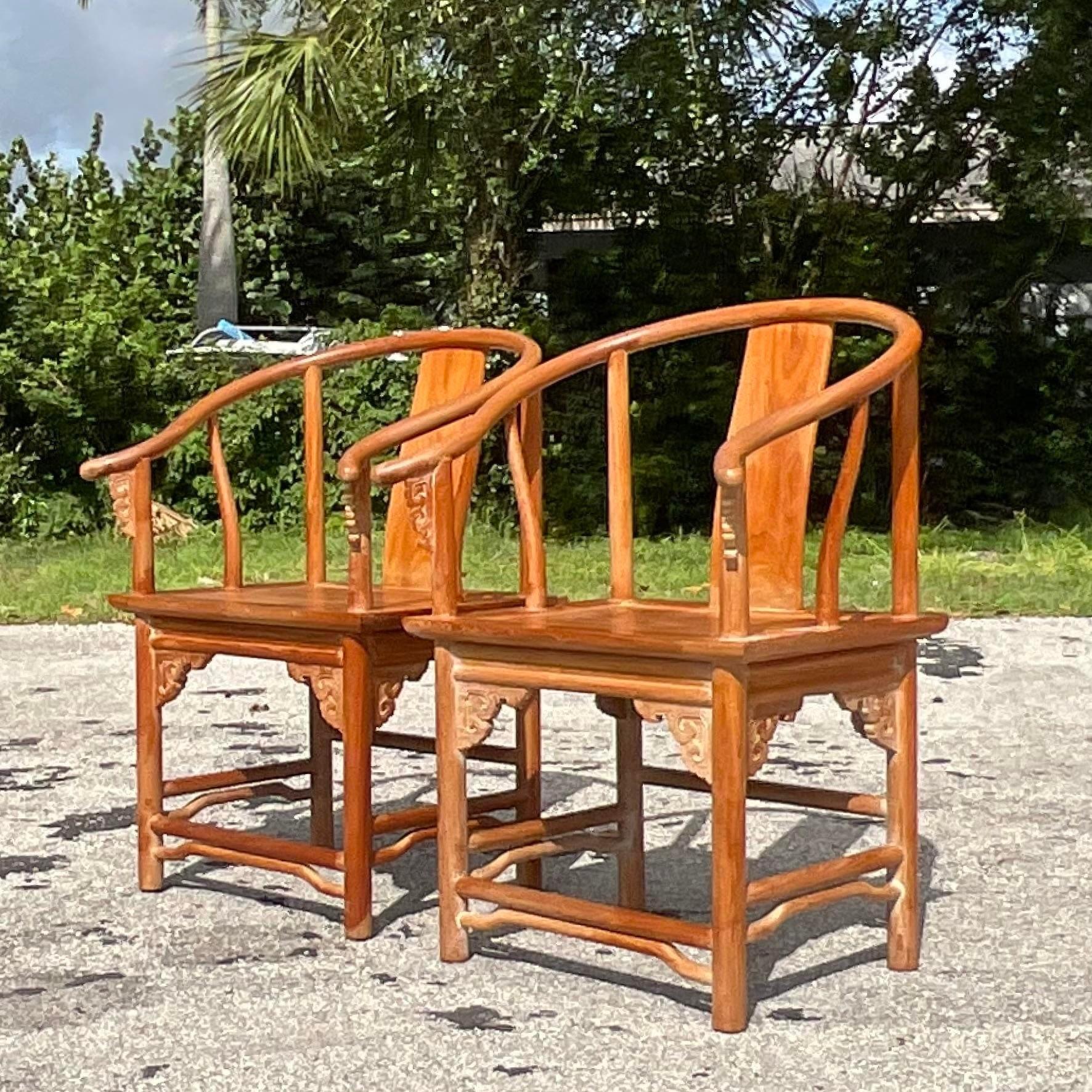 20th Century Vintage Boho Cerused Teak Emperors Chairs - a Pair For Sale