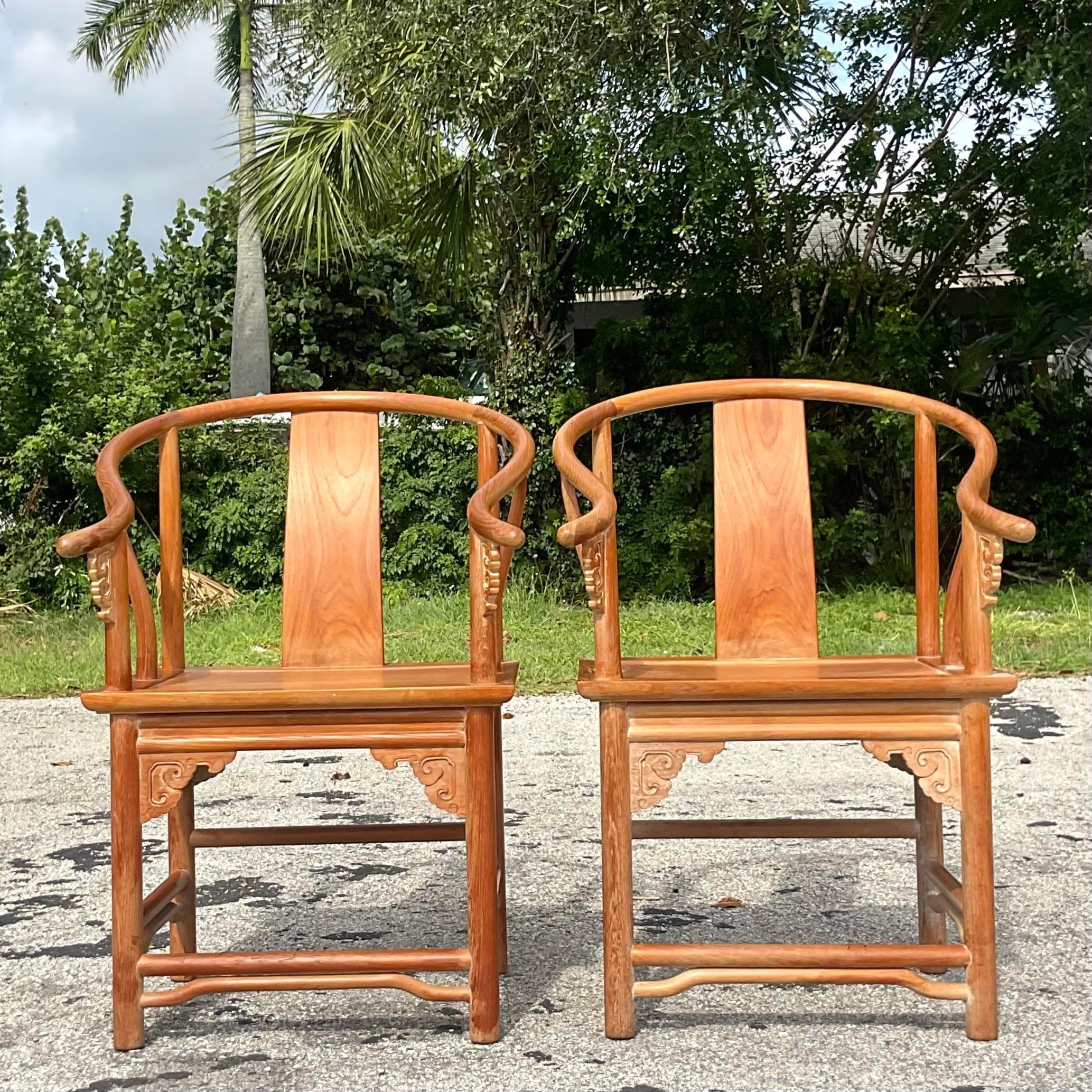 Vintage Boho Cerused Teak Emperors Chairs - a Pair For Sale 1