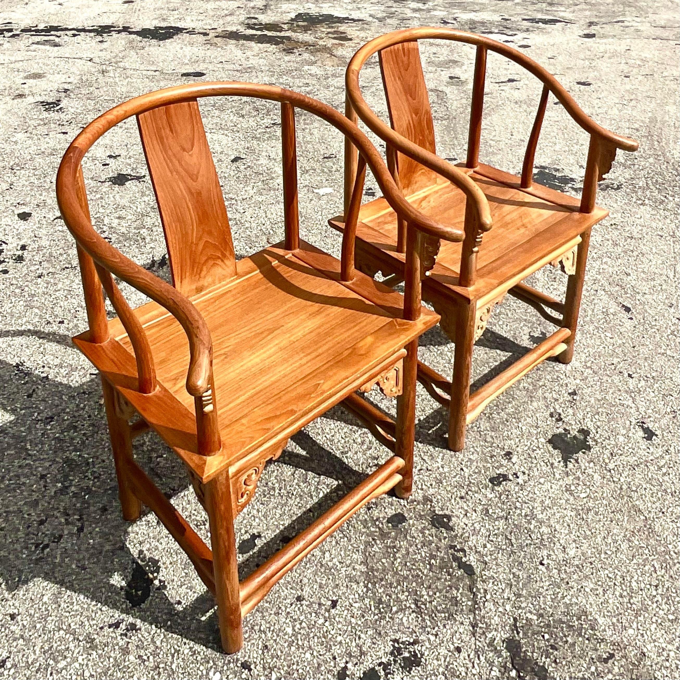 Vintage Boho Cerused Teak Emperors Chairs - a Pair For Sale 2