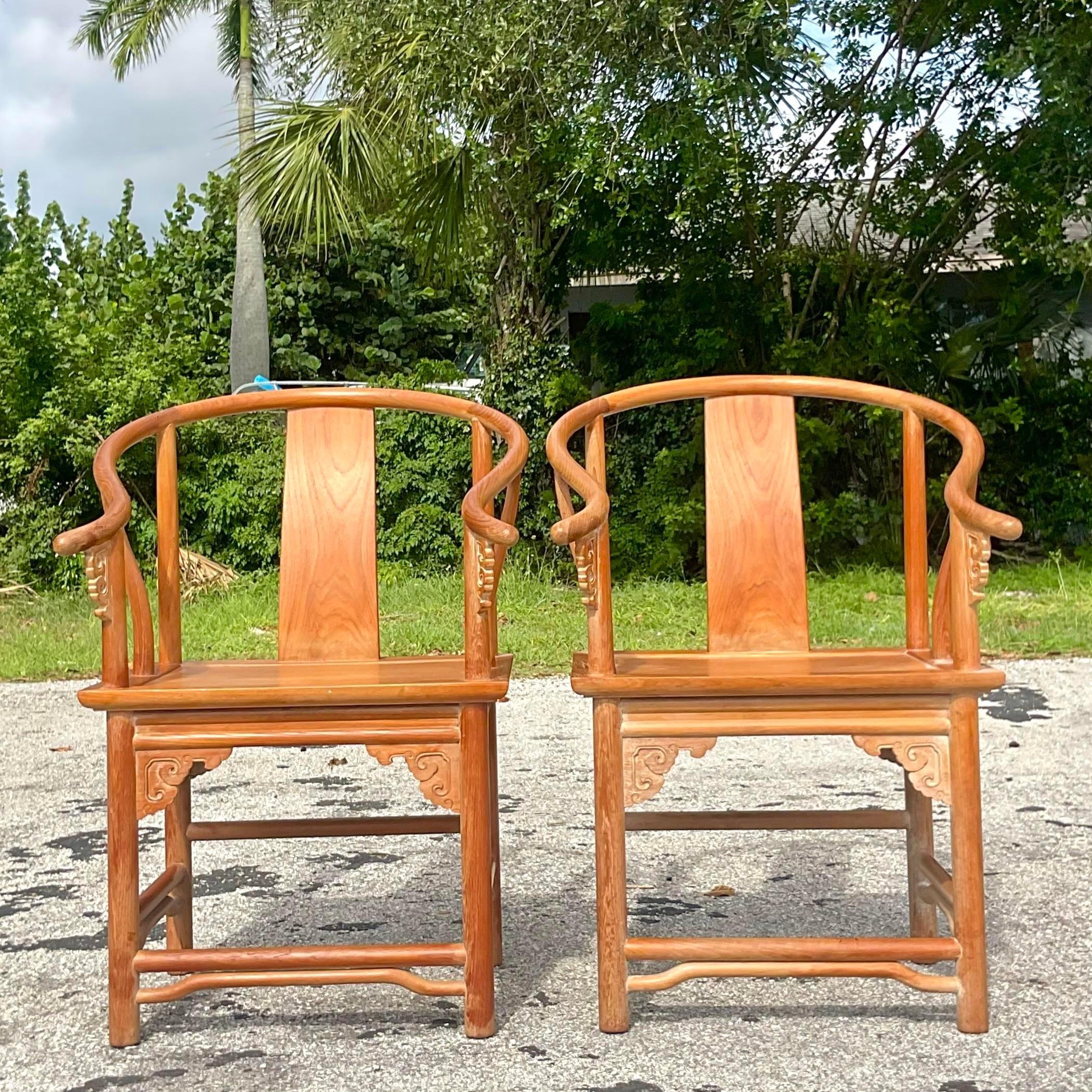 Vintage Boho Cerused Teak Emperors Chairs - a Pair For Sale 3