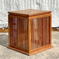 Vintage Boho Cerused Teak Square Side Table