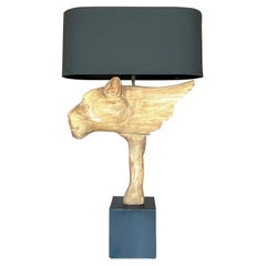 Lampe Vintage Boho en bois cérusé à tête de lion ailée