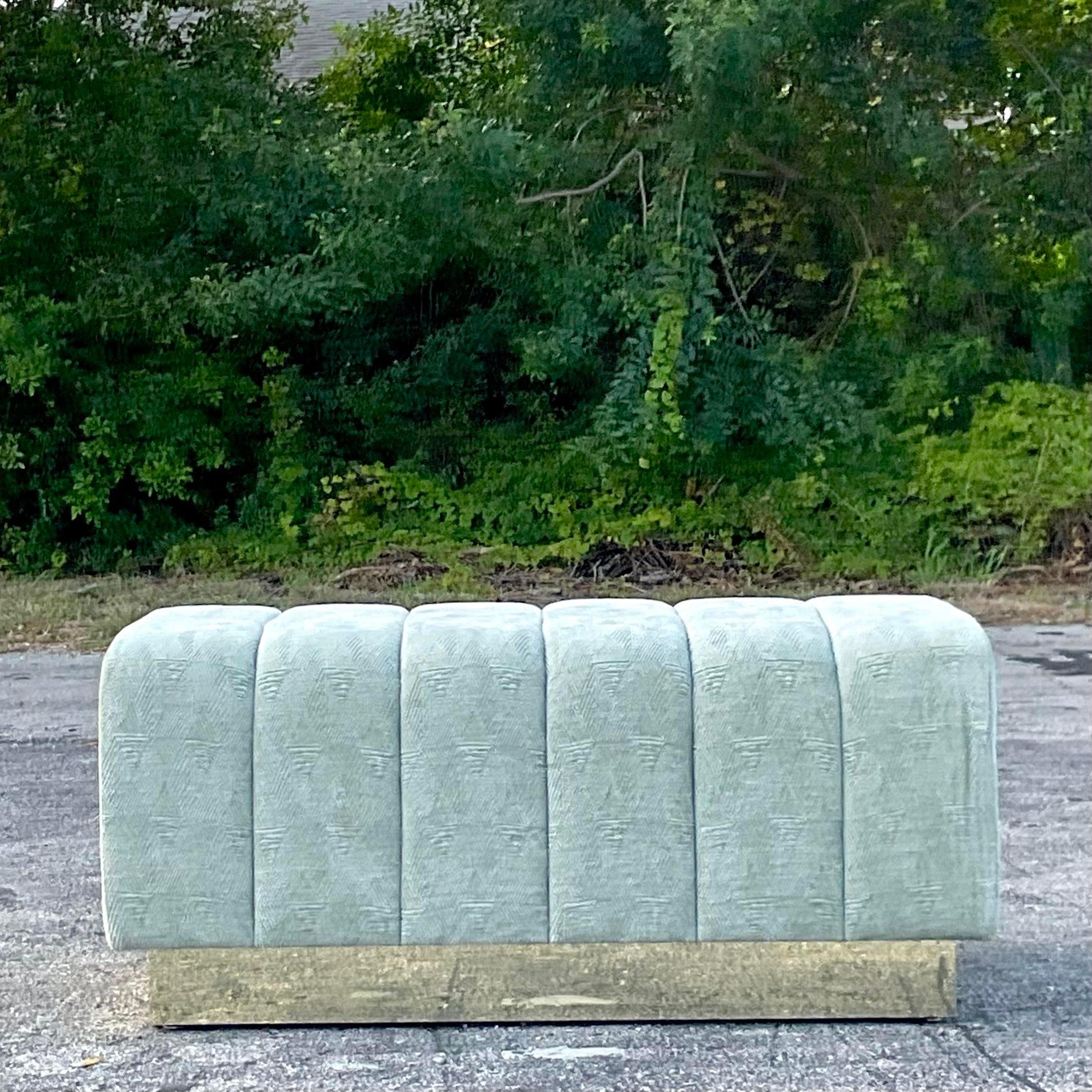 American Vintage Boho Channel Tufted Ottoman For Sale