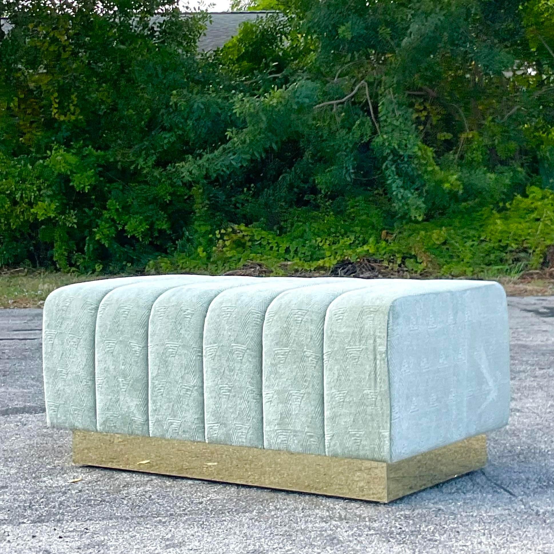 Vintage Boho Channel Tufted Ottoman In Good Condition For Sale In west palm beach, FL