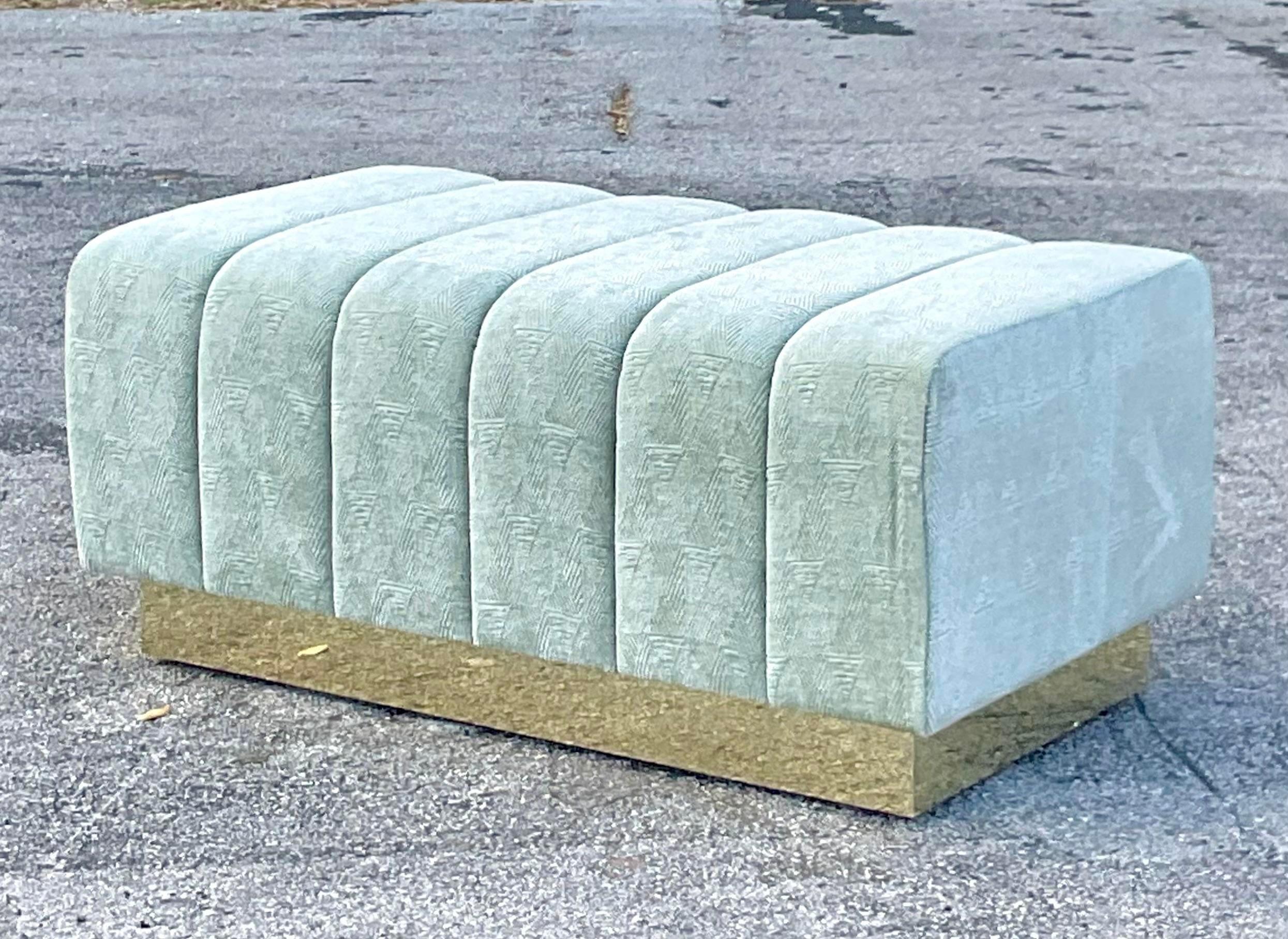 Contemporary Vintage Boho Channel Tufted Ottoman For Sale