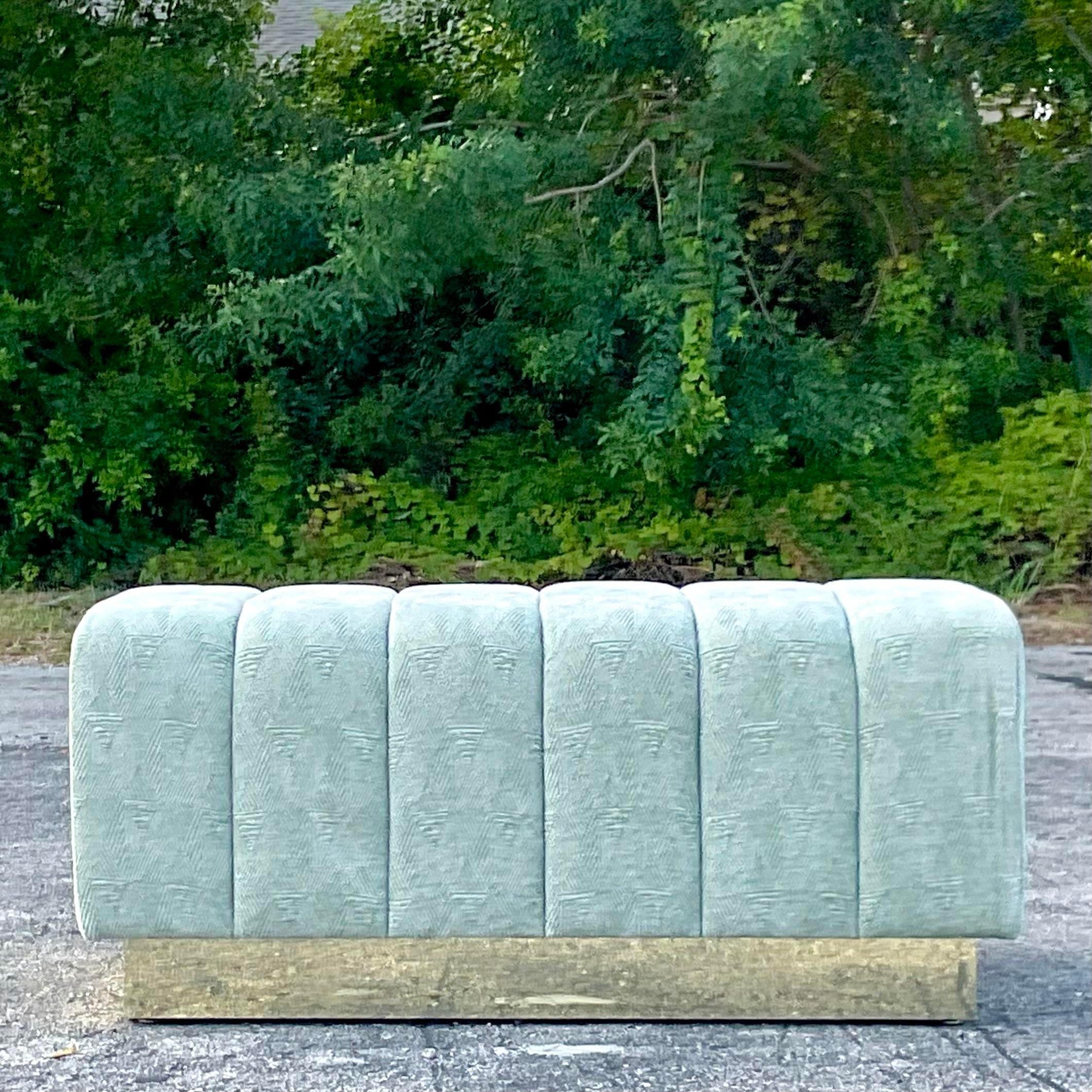 Upholstery Vintage Boho Channel Tufted Ottoman For Sale