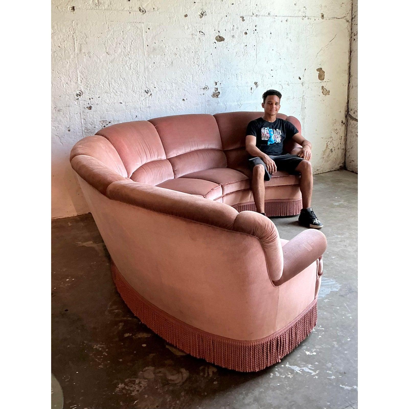Vintage Boho Channel Tufted Sectional Sofa For Sale 3