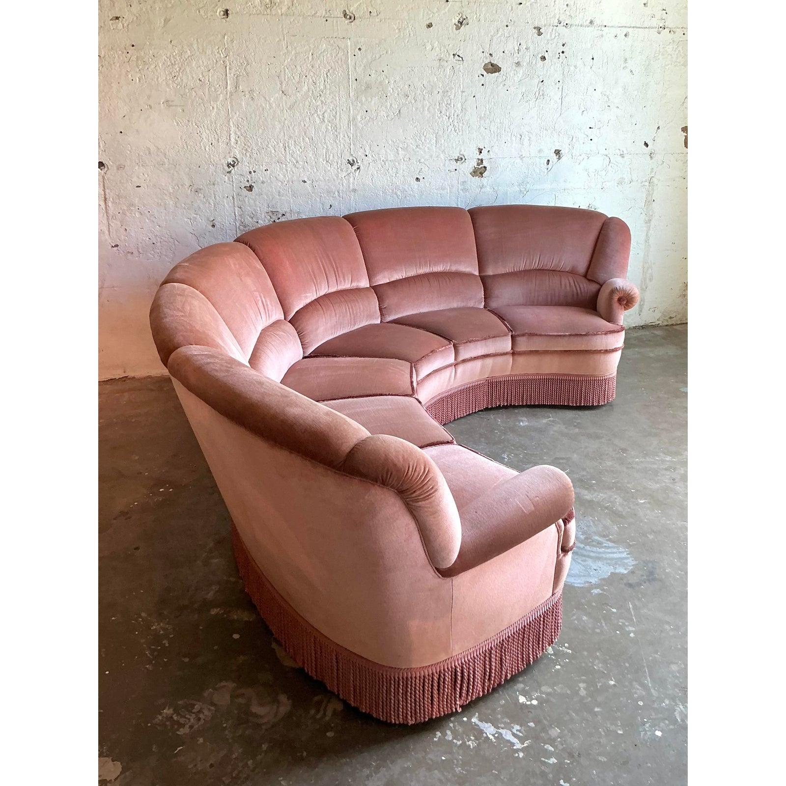 Vintage Boho Channel Tufted Sectional Sofa For Sale 4