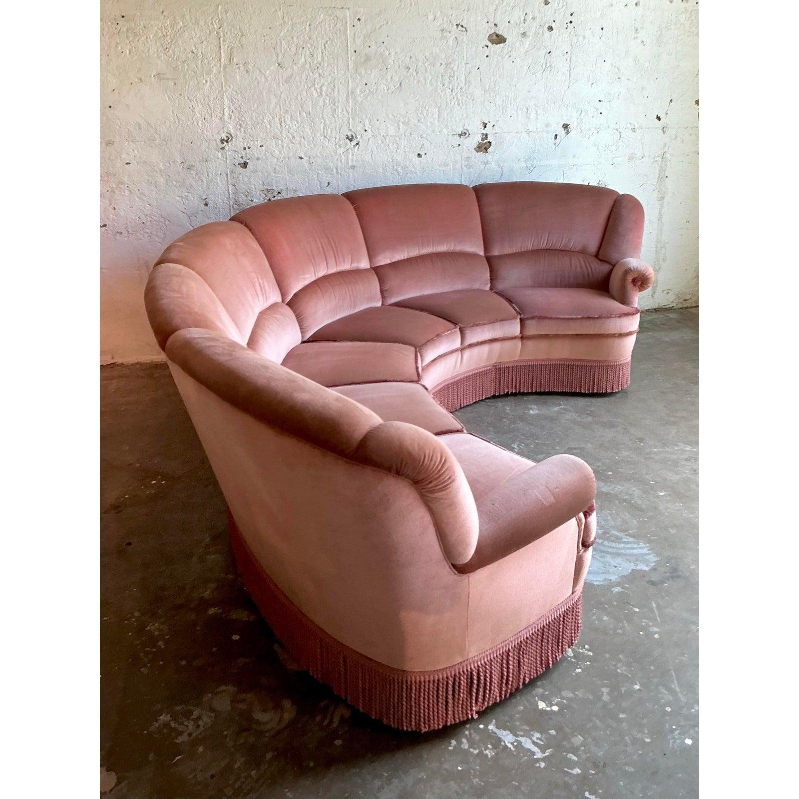 American Vintage Boho Channel Tufted Sectional Sofa For Sale
