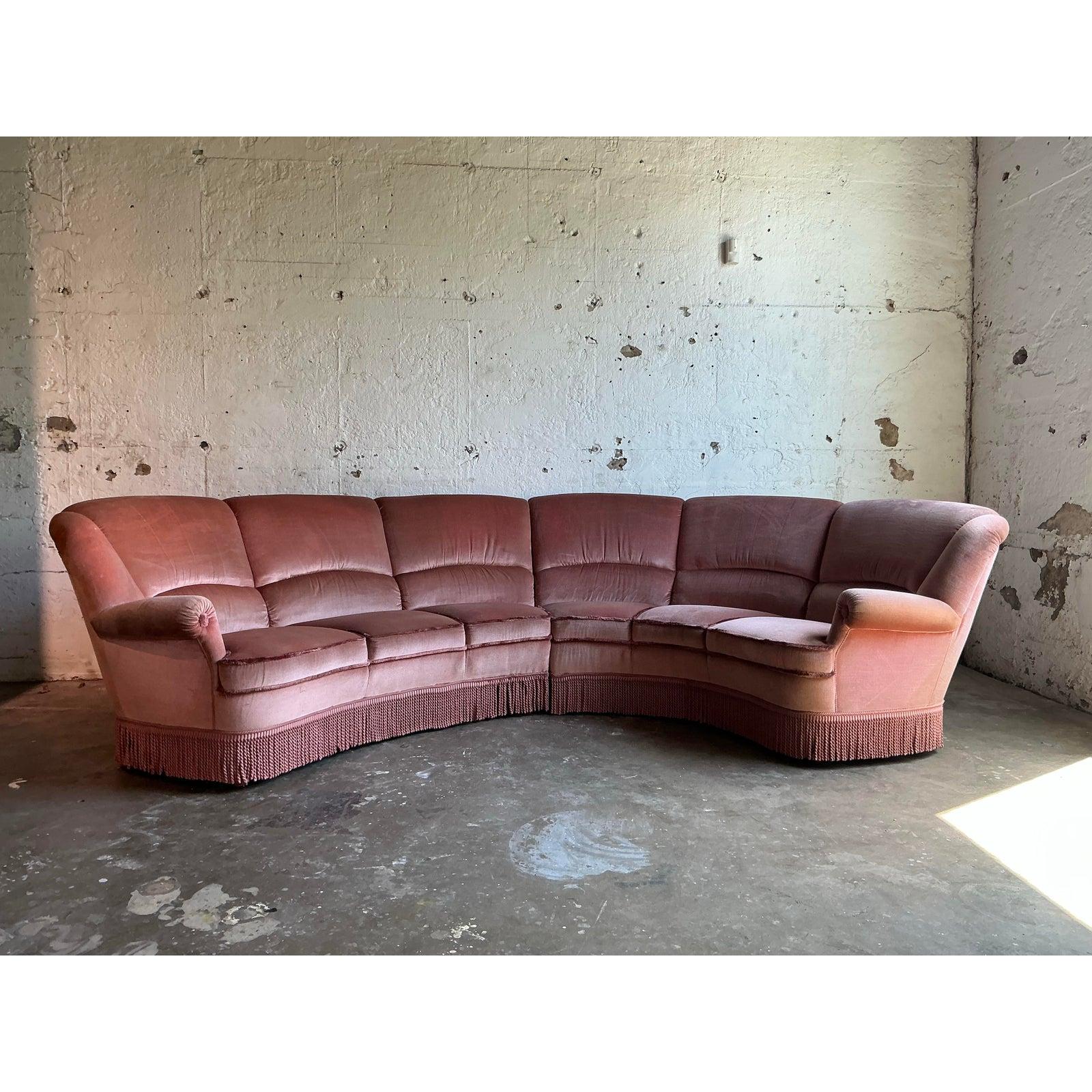 Vintage Boho Channel Tufted Sectional Sofa In Good Condition For Sale In West Palm Beach, FL