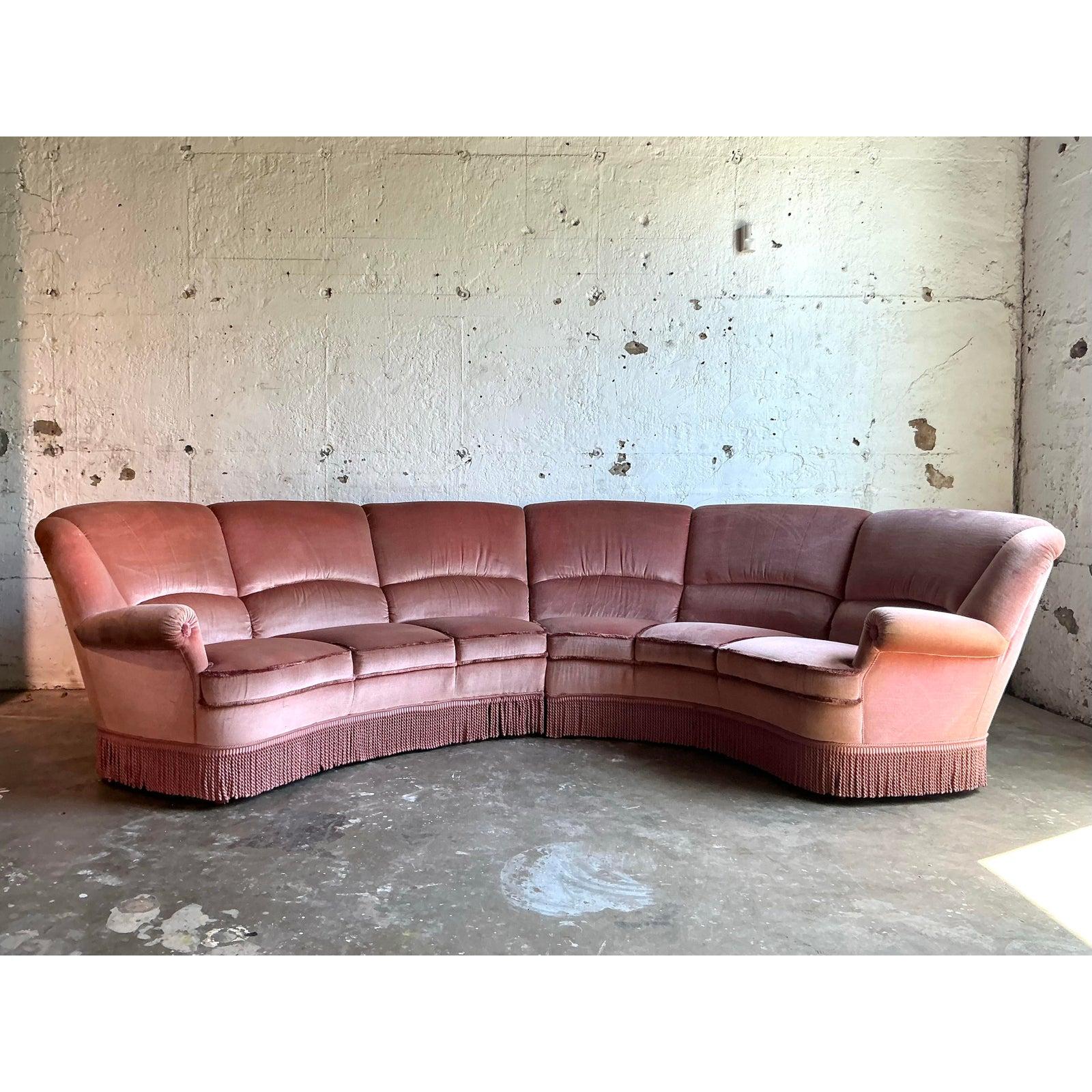 20th Century Vintage Boho Channel Tufted Sectional Sofa For Sale