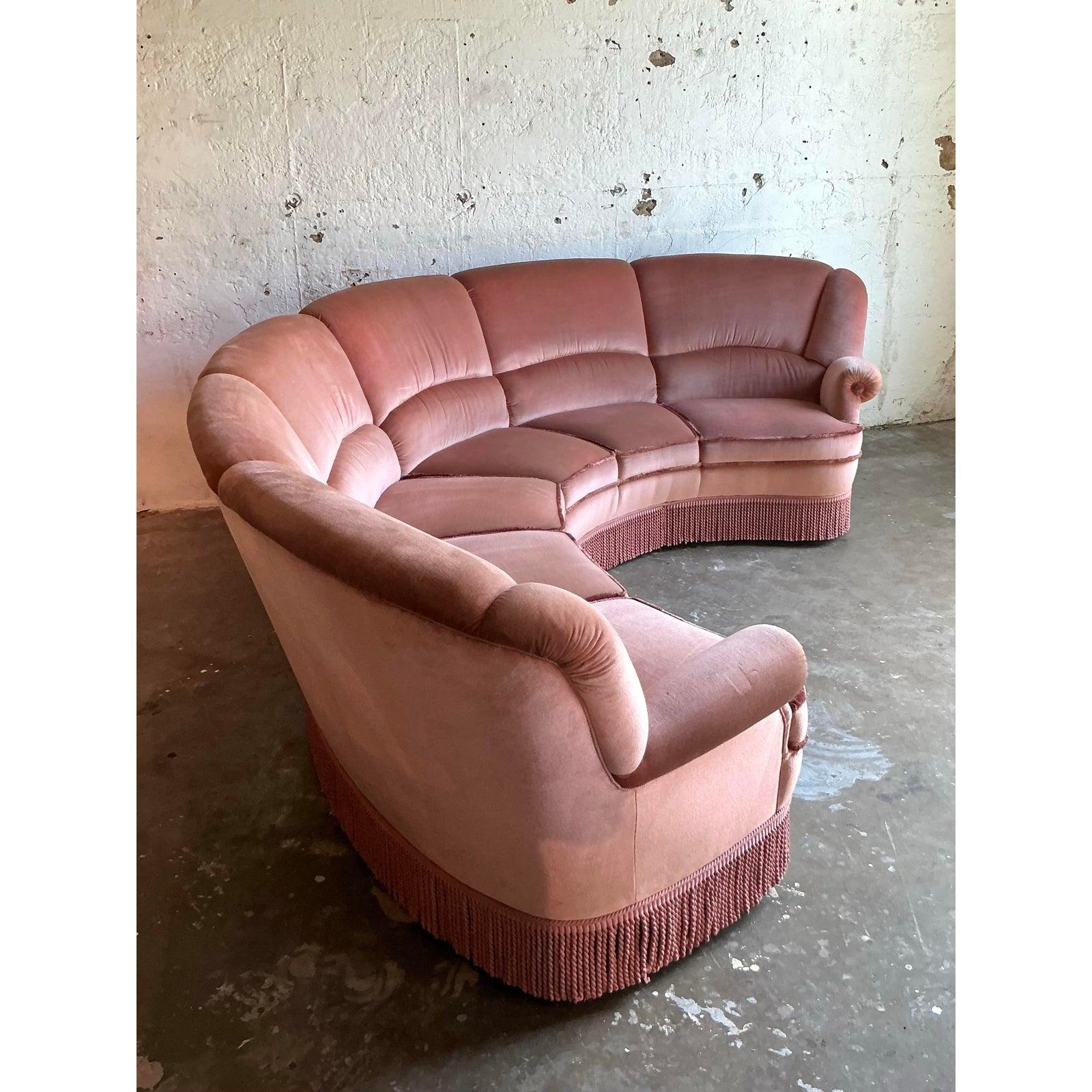 Upholstery Vintage Boho Channel Tufted Sectional Sofa For Sale
