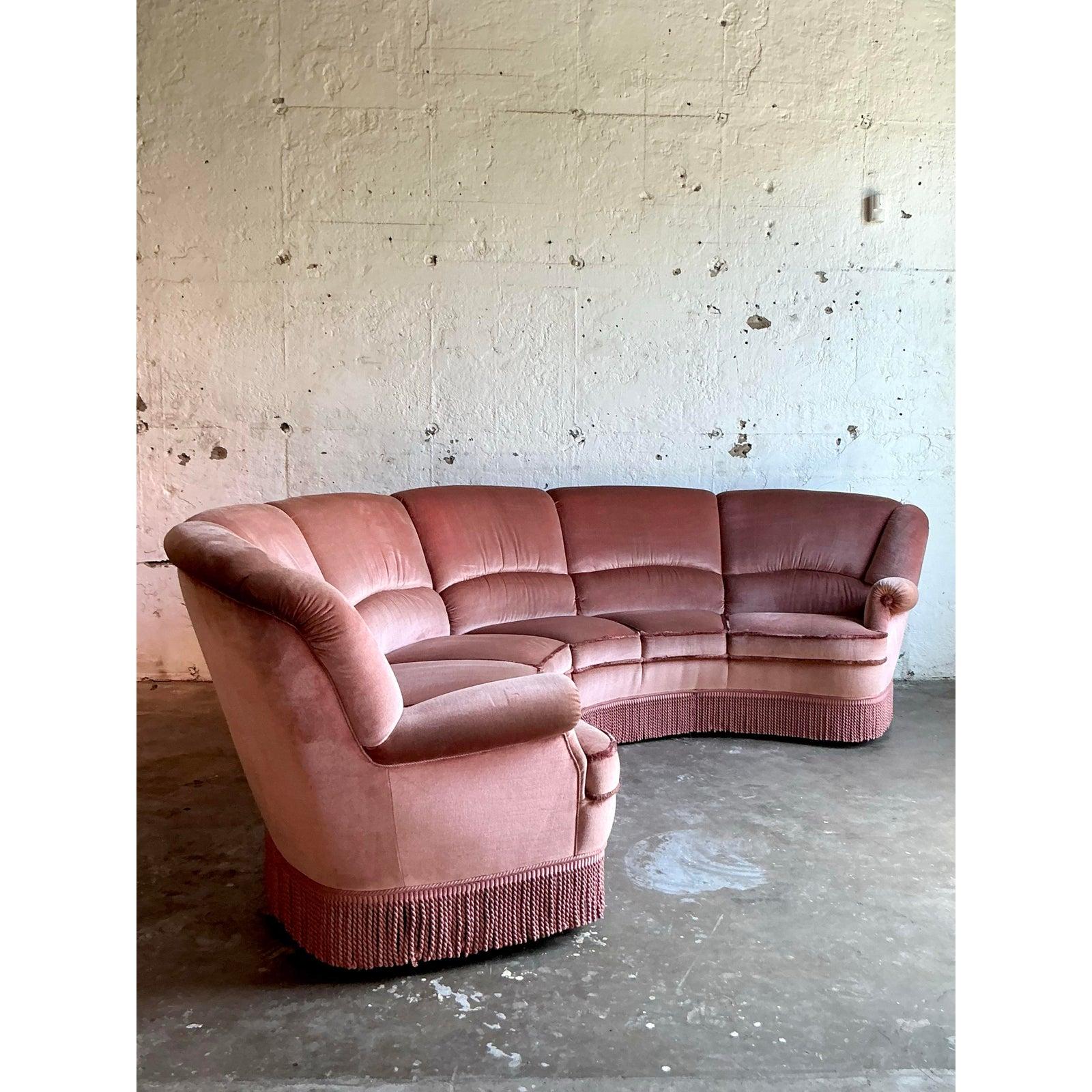 Vintage Boho Channel Tufted Sectional Sofa For Sale 1