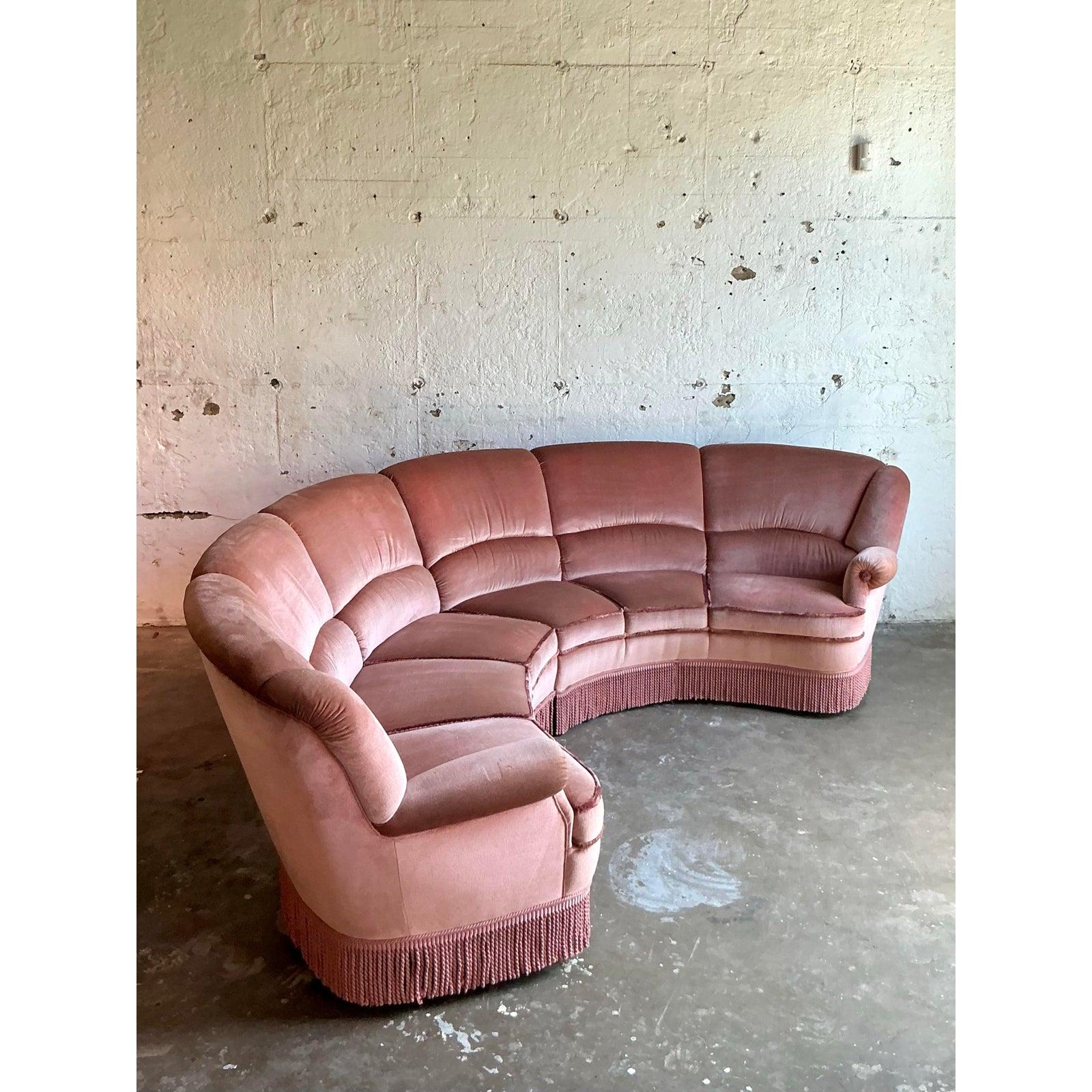 Vintage Boho Channel Tufted Sectional Sofa For Sale 2