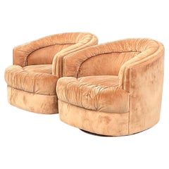 Paire de chaises pivotantes vintage de style Boho touffeté cannelé d'après Thayer Coggin