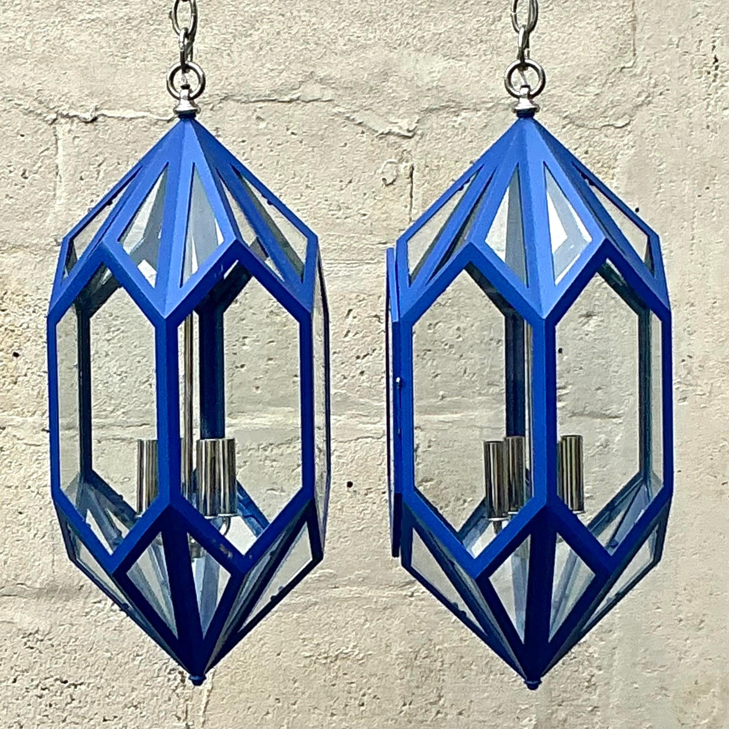 Vintage Boho Charles Edwards Custom Cobalt Lantern For Sale 4