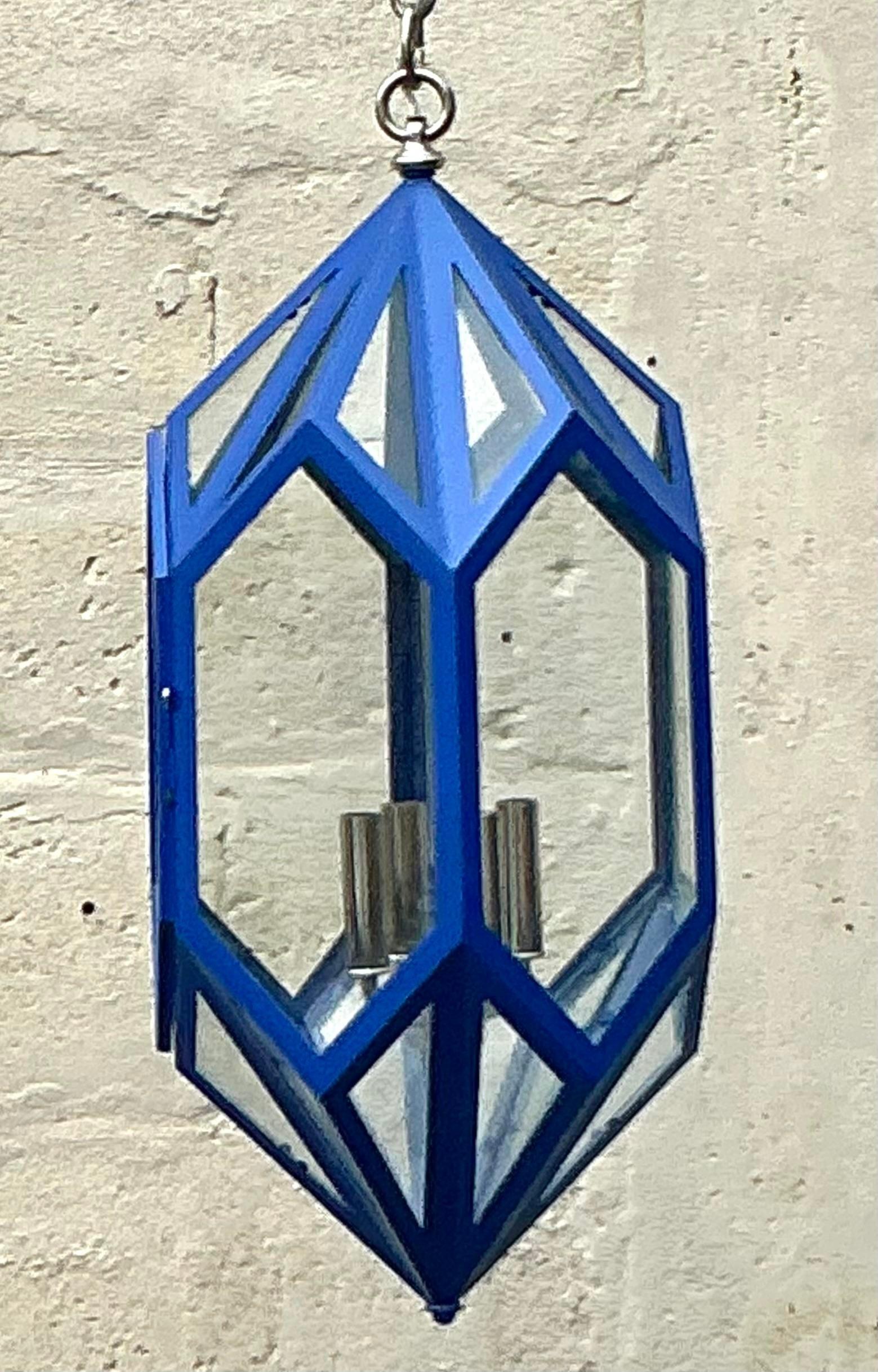Vintage Boho Charles Edwards Custom Cobalt Lantern For Sale 5
