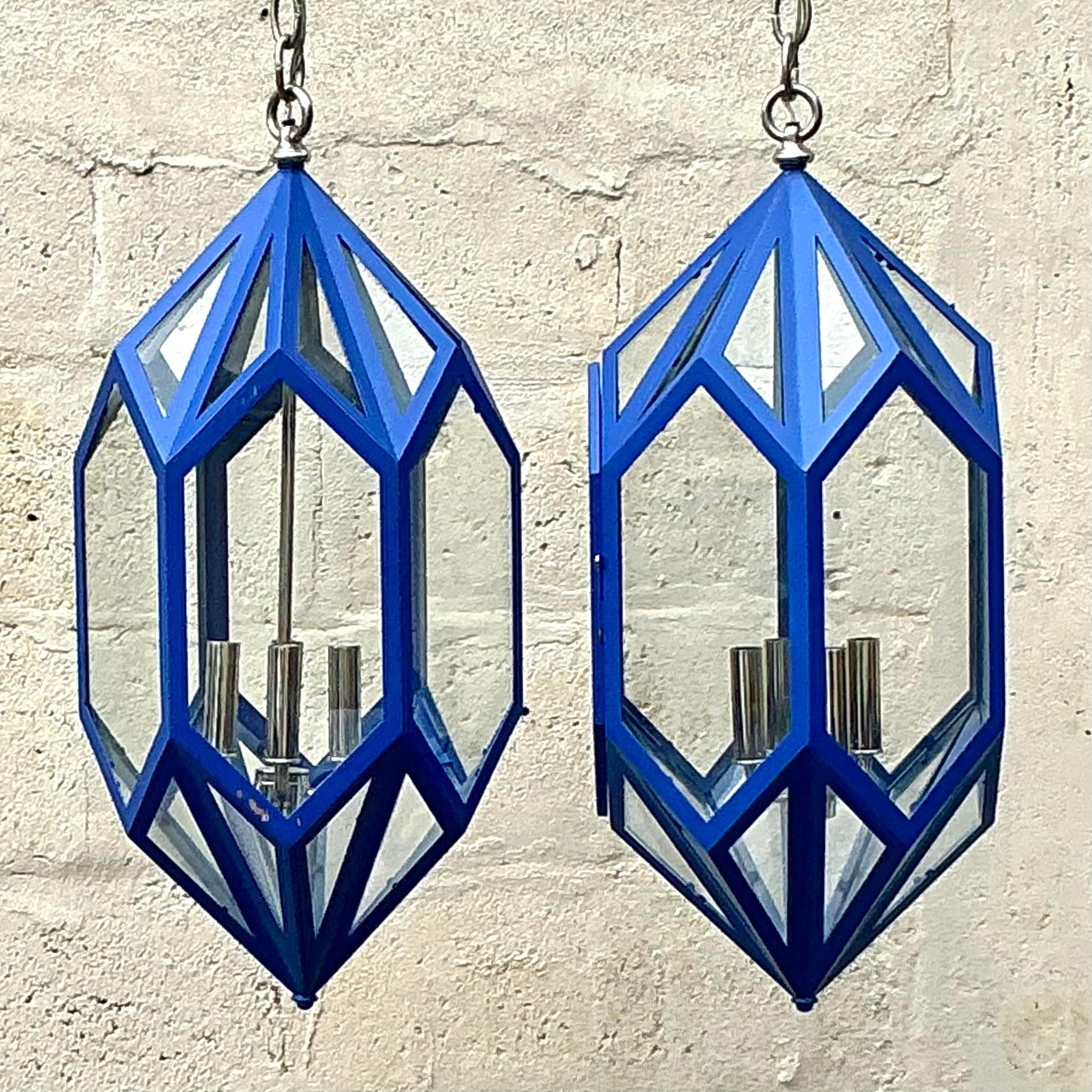 Vintage Boho Charles Edwards Custom Cobalt Lantern For Sale 1